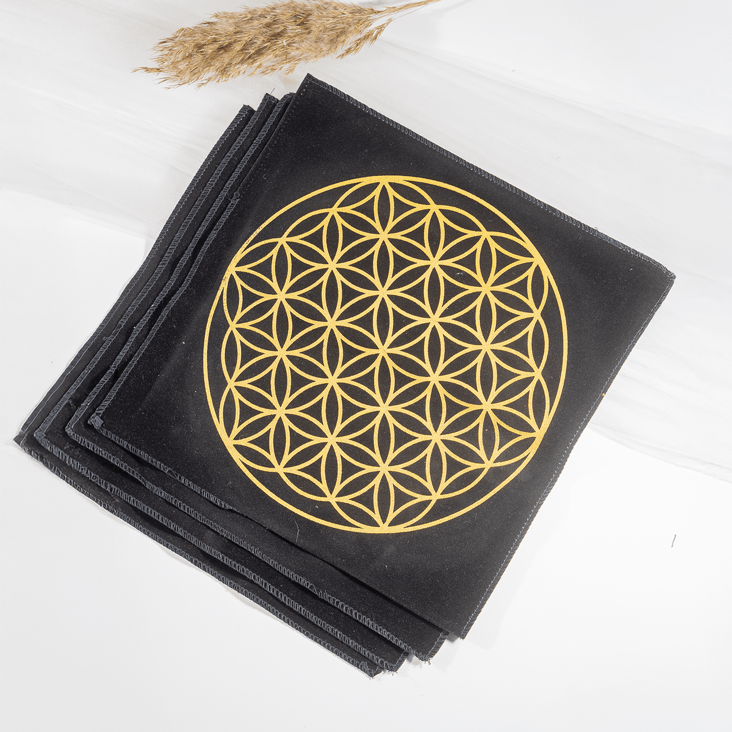 Tree of Life Black Velvet Cloth | Sacred Geometry Altar Mat | Crystal Grid & Meditation Cloth