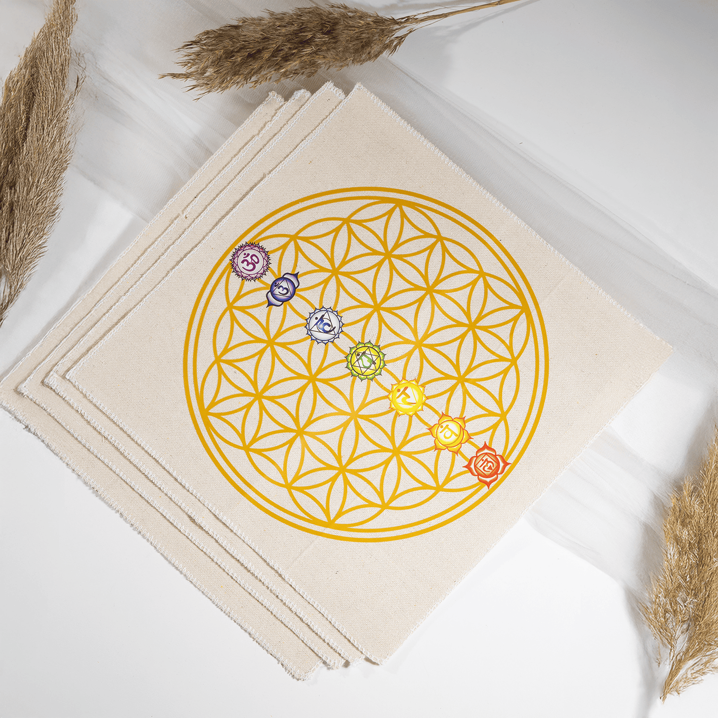 Crystal Grid Cloth | Sacred Geometry Crystal Mat | Reiki Healing Grid | Meditation & Energy Work Mat | Spiritual Altar Decor