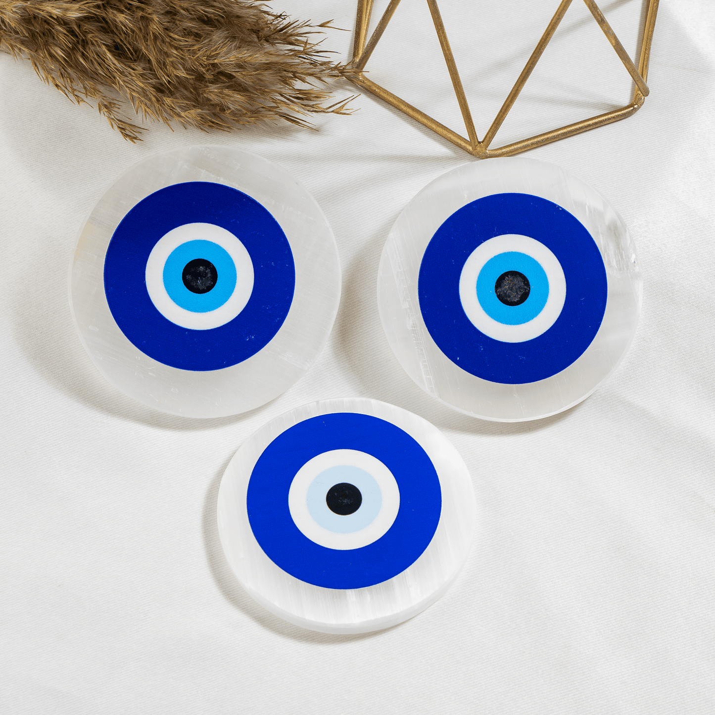3-Inch Selenite Evil Eye Plate | Crystal Charging & Cleansing Plate | Spiritual Décor