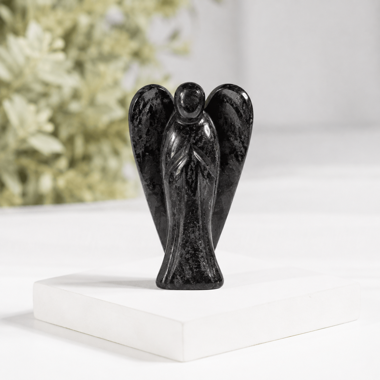 2'' Black Tourmaline Angel, Gemstone Peace Angel