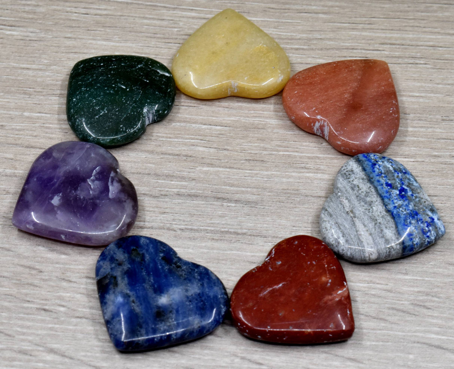 Heart Shape 7 Chakra Set, Chakra Stones - Pocket Heart Stones