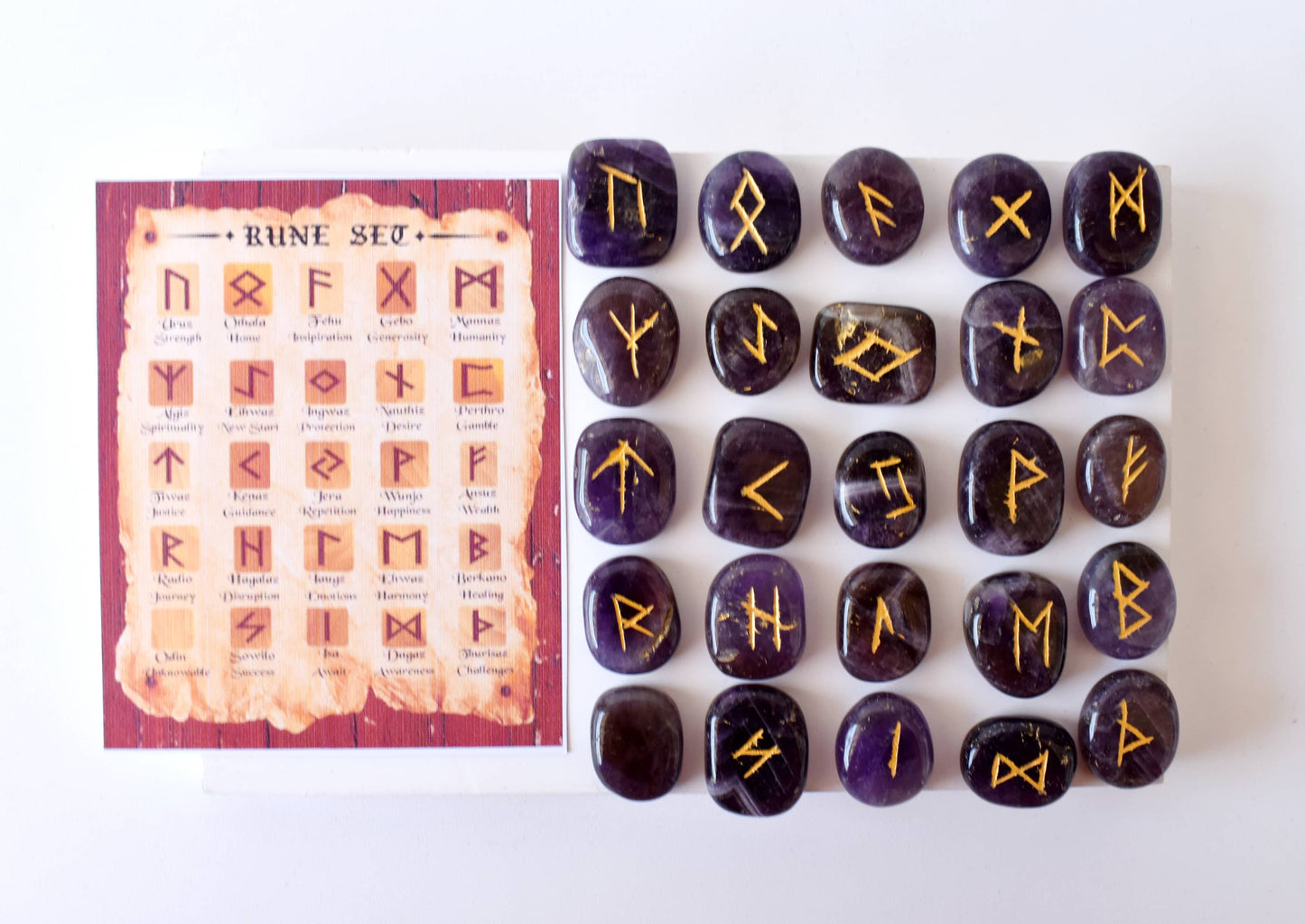 Amethyst Rune Sets with Black Velvet Pouch and Rune Card