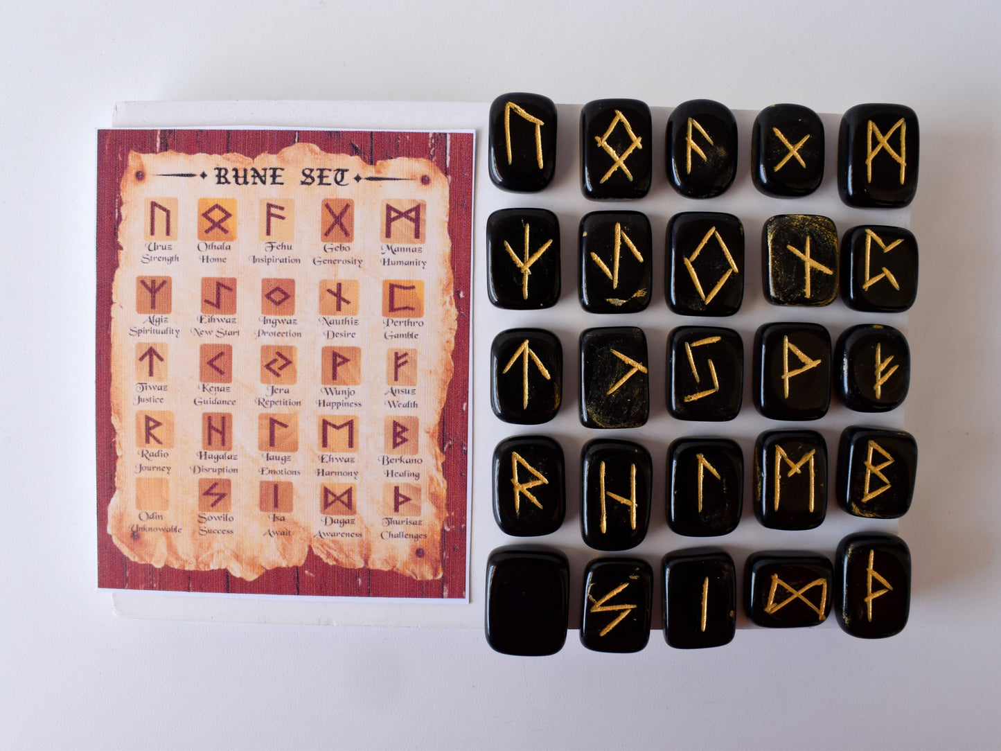 Black Jasper Rune Sets with Black Velvet Pouch and Rune Card