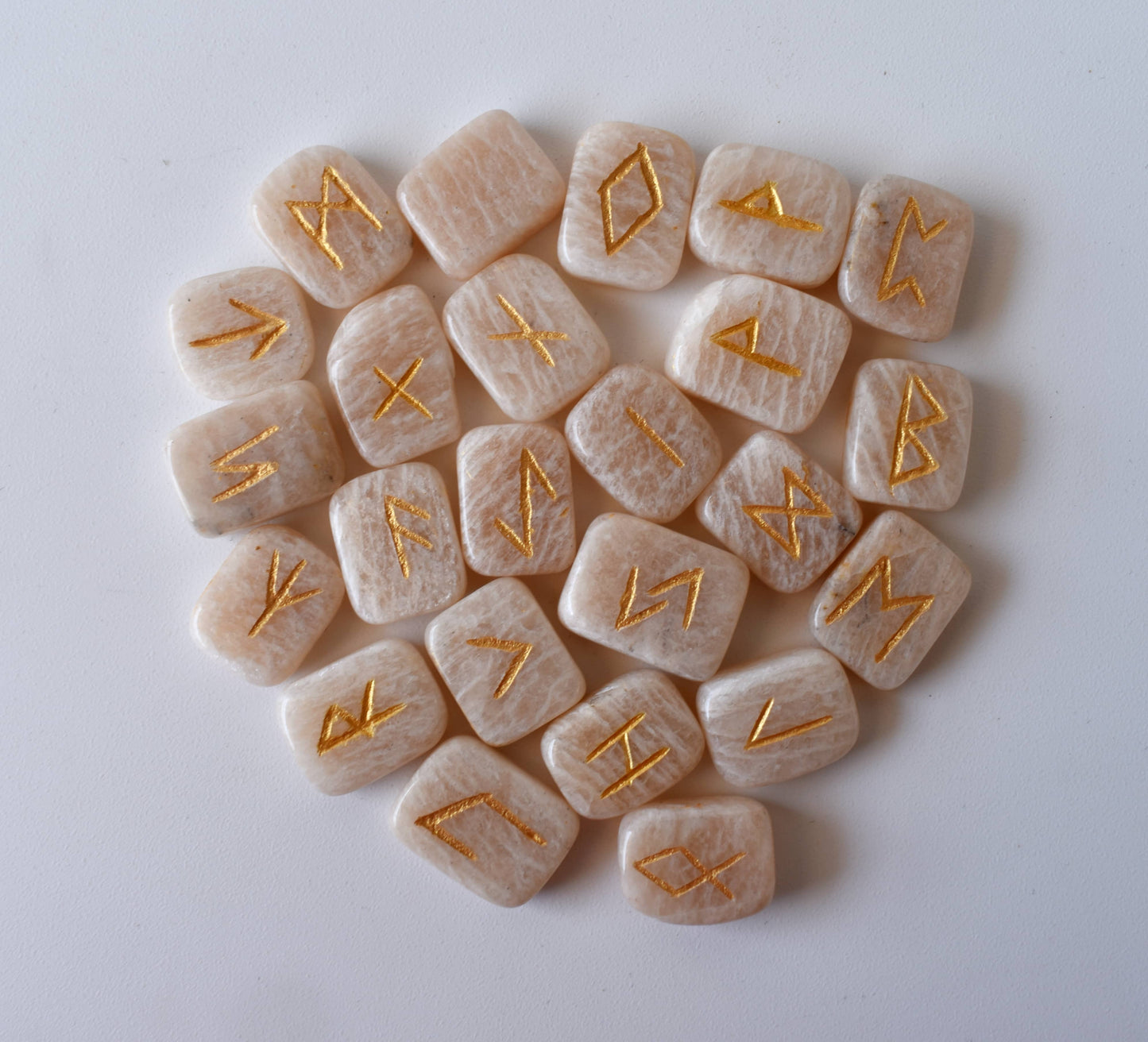 Moonstone Rune Sets with Black Velvet Pouch and Rune Card