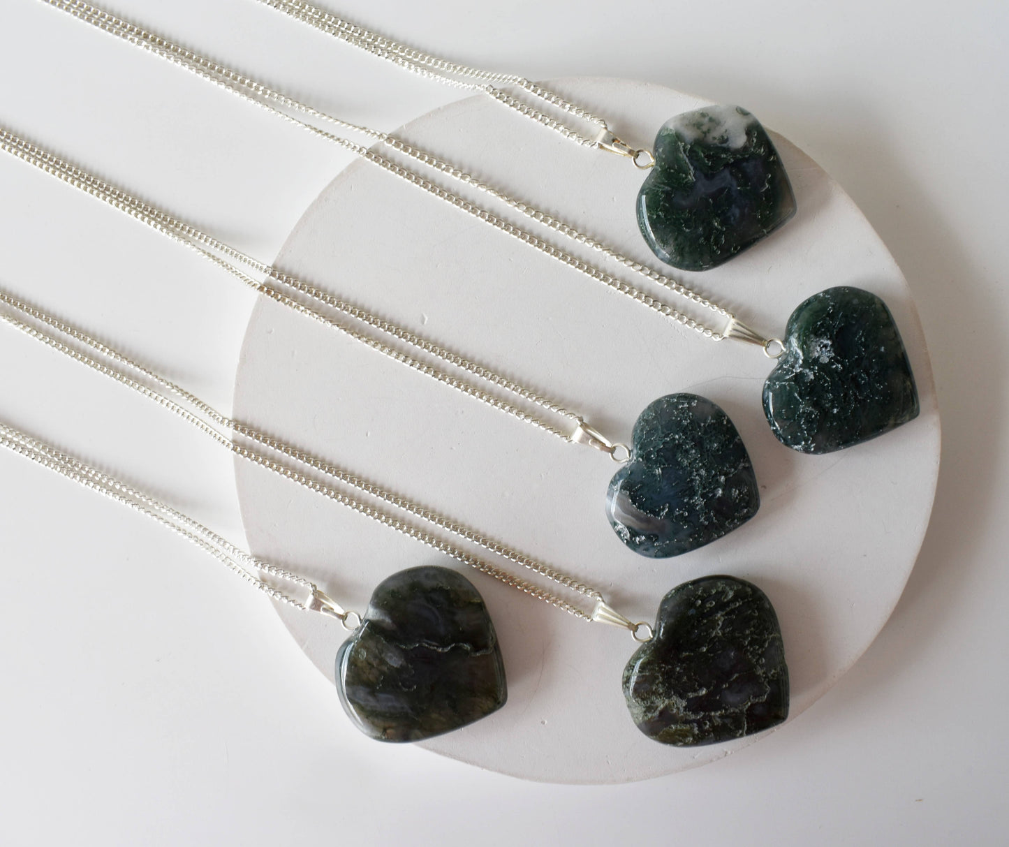 Moss Agate Crystal Heart Pendant