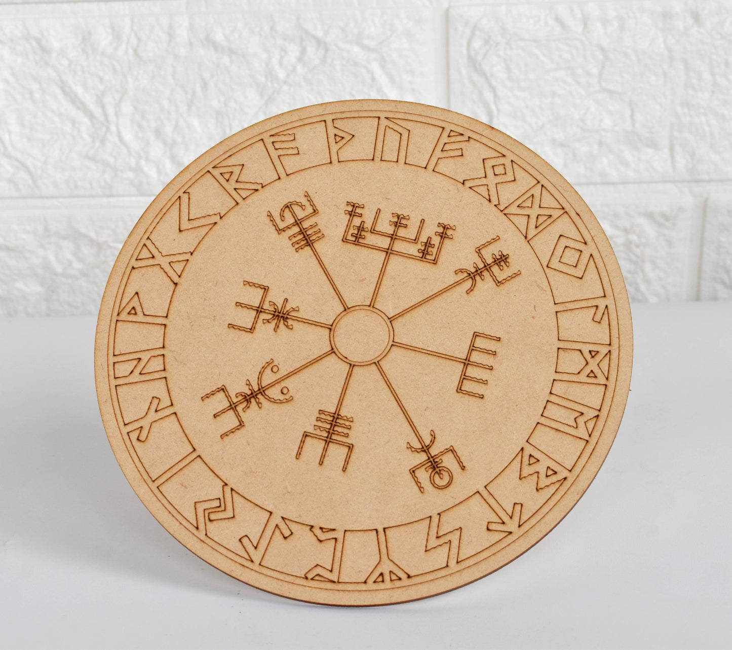 6" Wooden Norse Runes Crystal Grid Plate