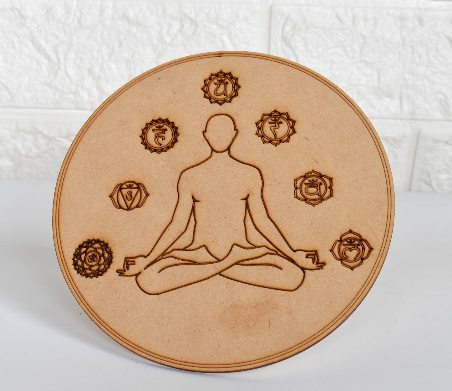 6" Wooden 7 Chakra Yoga Crystal Grid Plate