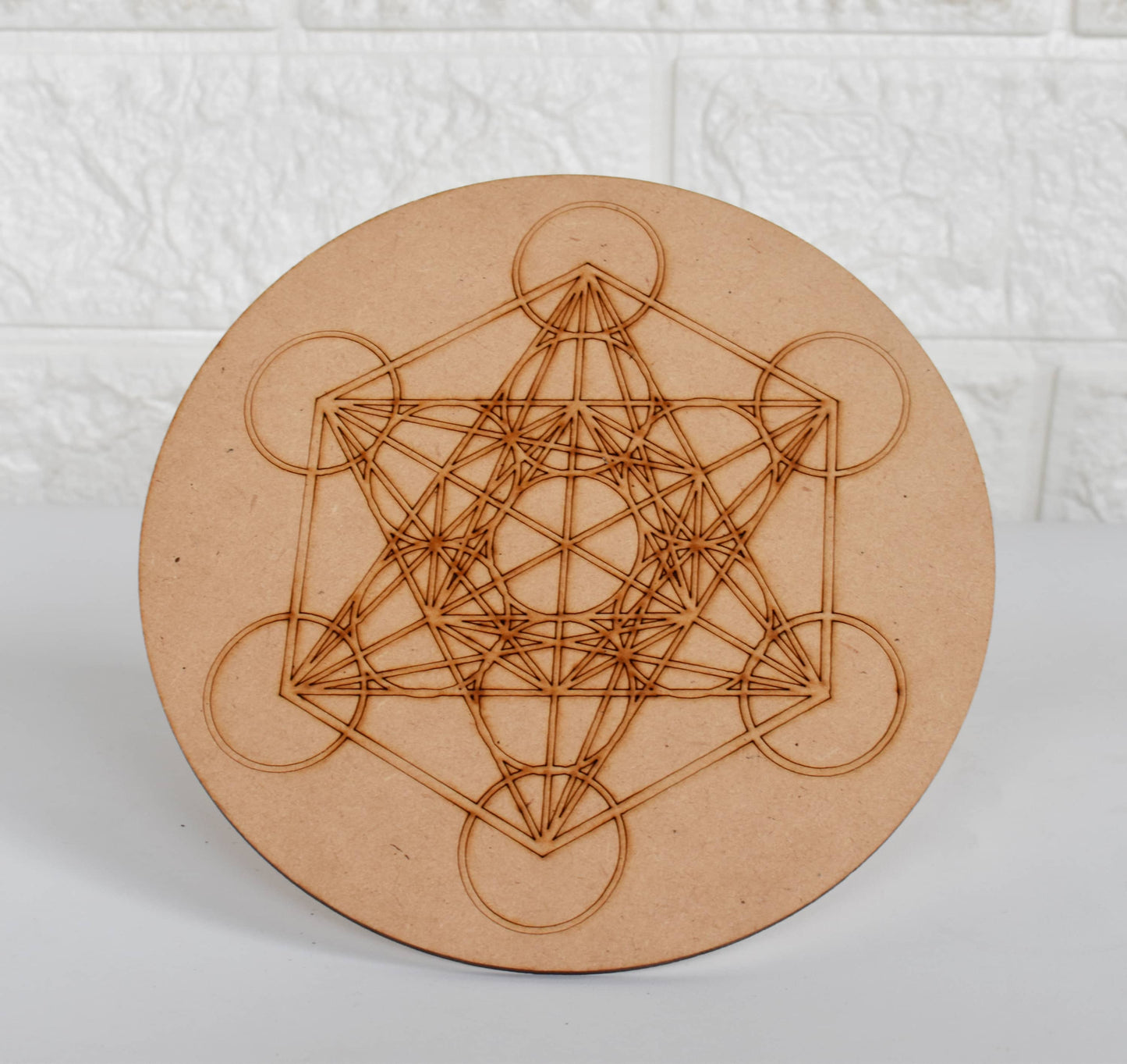 6" Wooden Metatron Cube Crystal Grid Plate