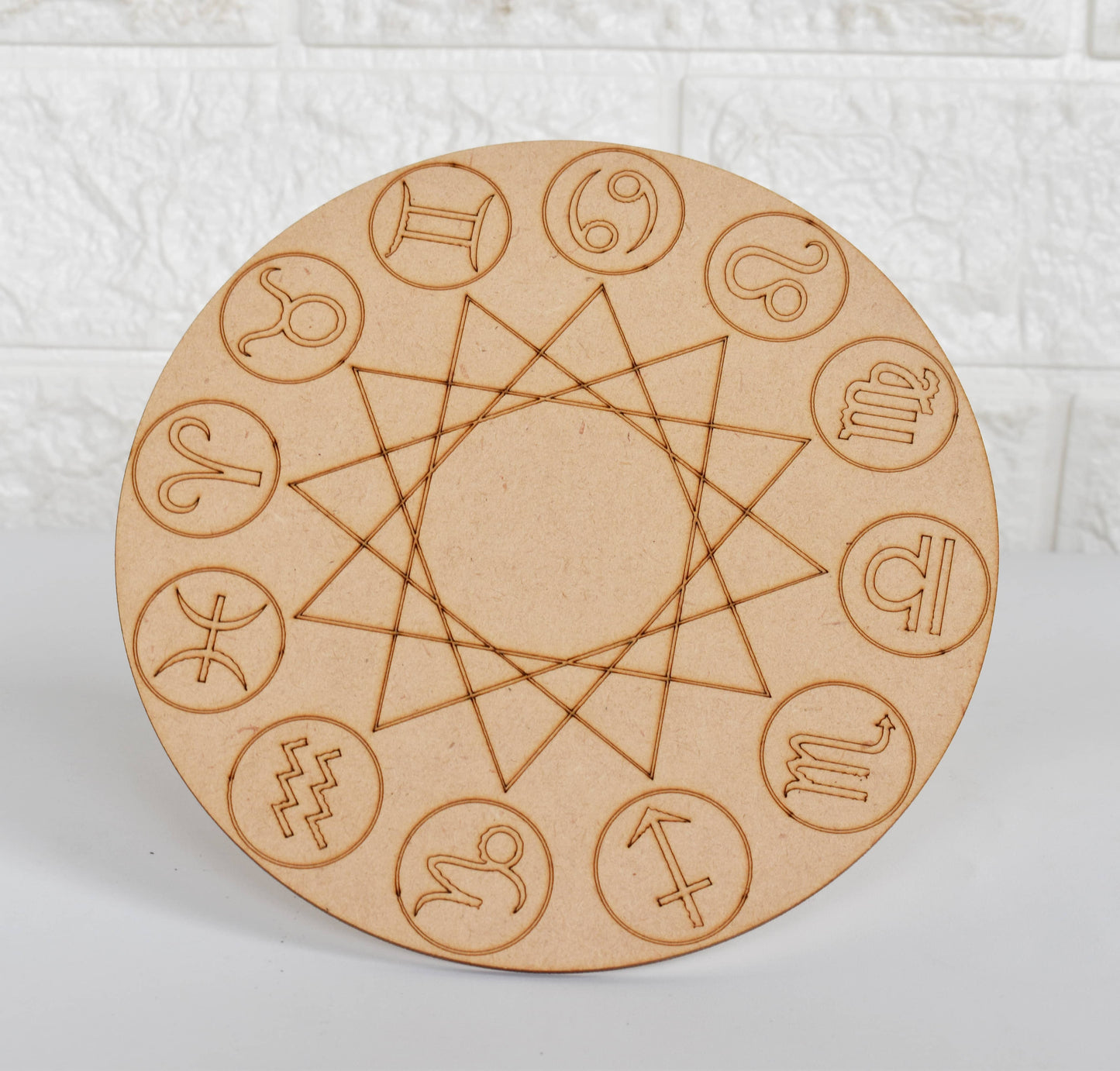 6" Wooden Zodiac Signs Crystal Grid Plate