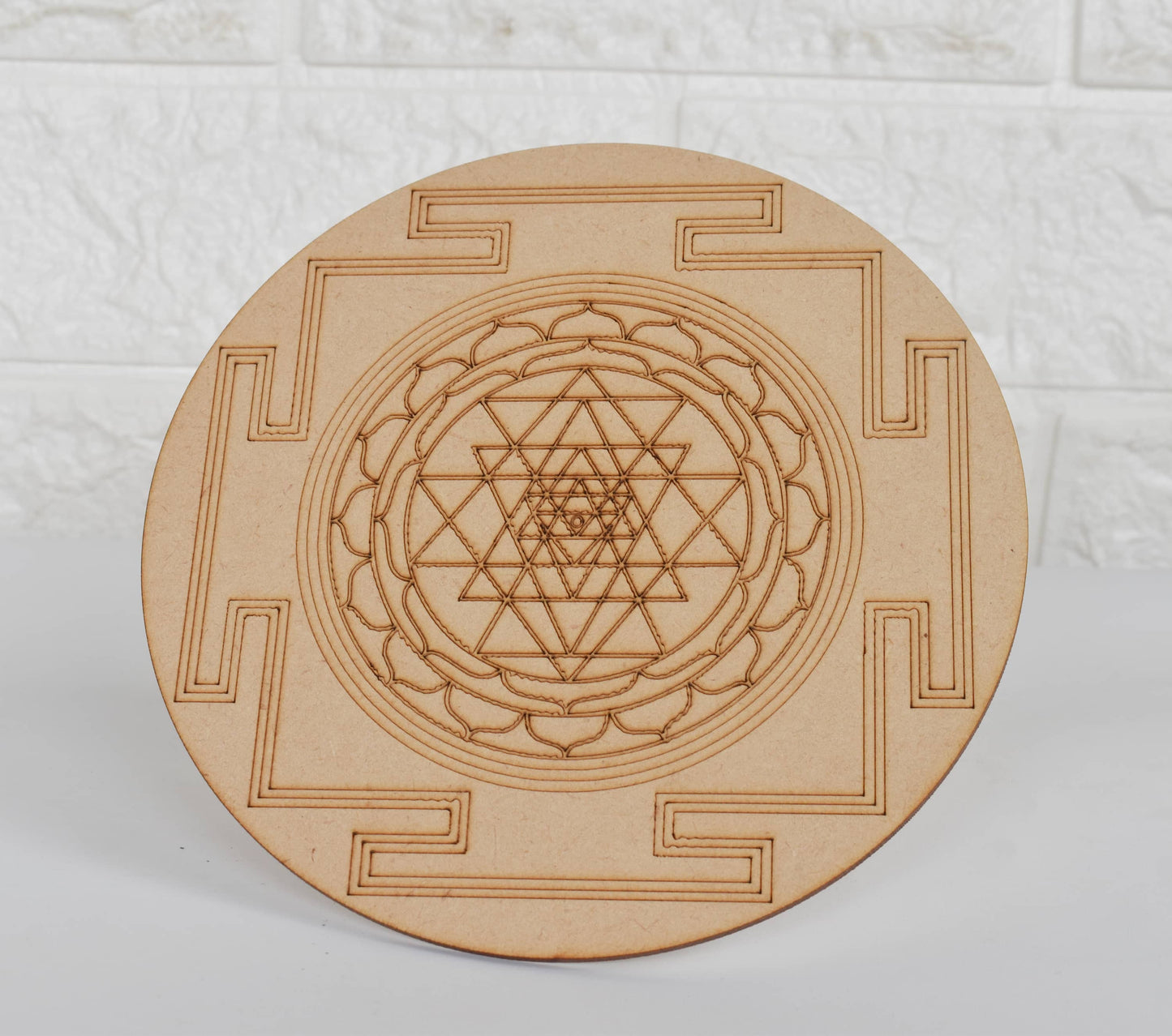 6" Wooden Shree Yantra Crystal Grid Plate