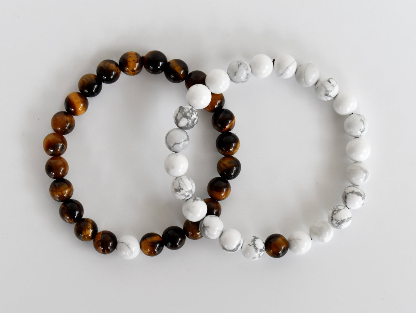 Tiger Eye Howlite Couple Bracelets, Crystals Valentine Gift