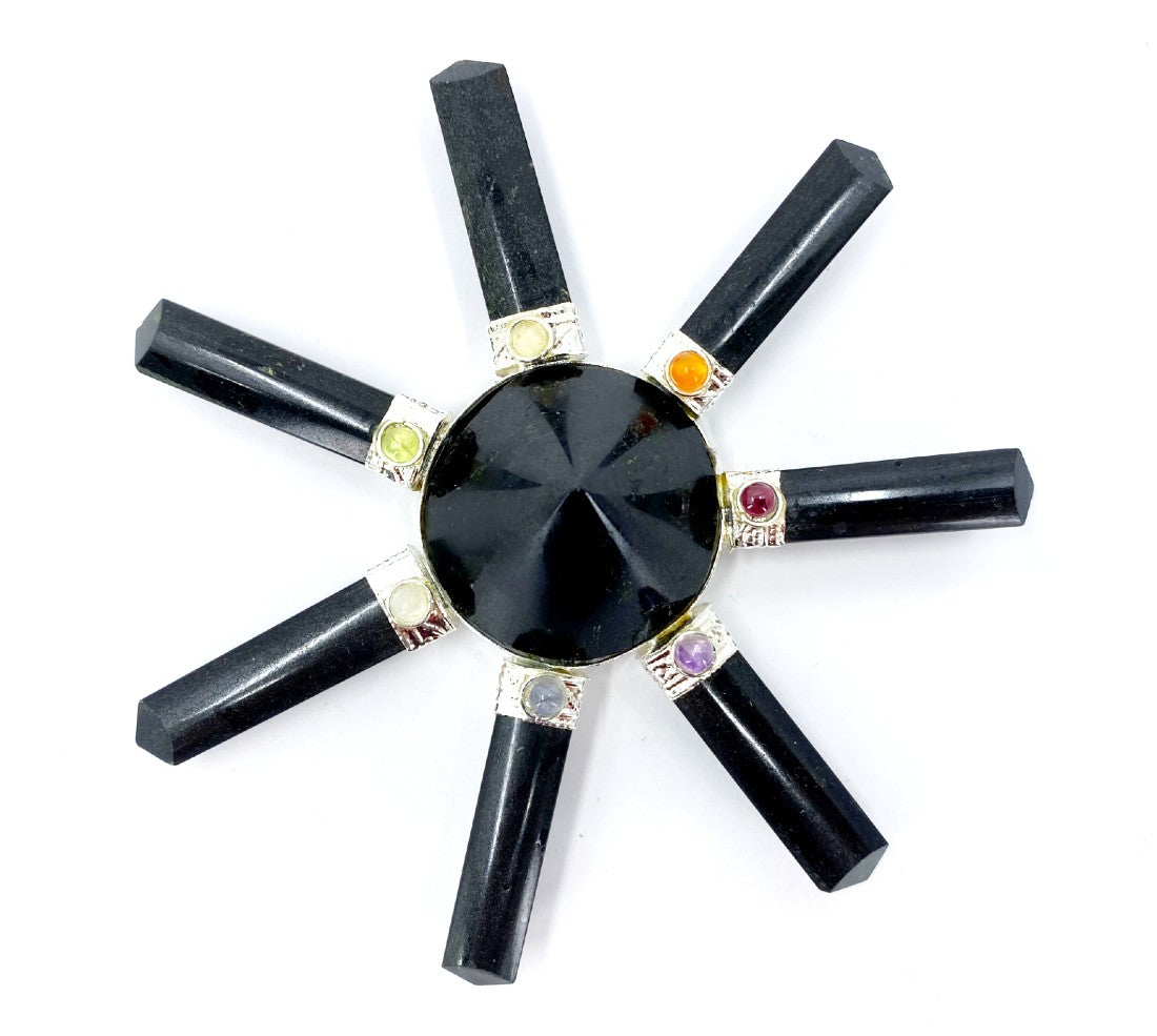 Black Tourmaline 7 Point Energy Generator with Black Pyramid