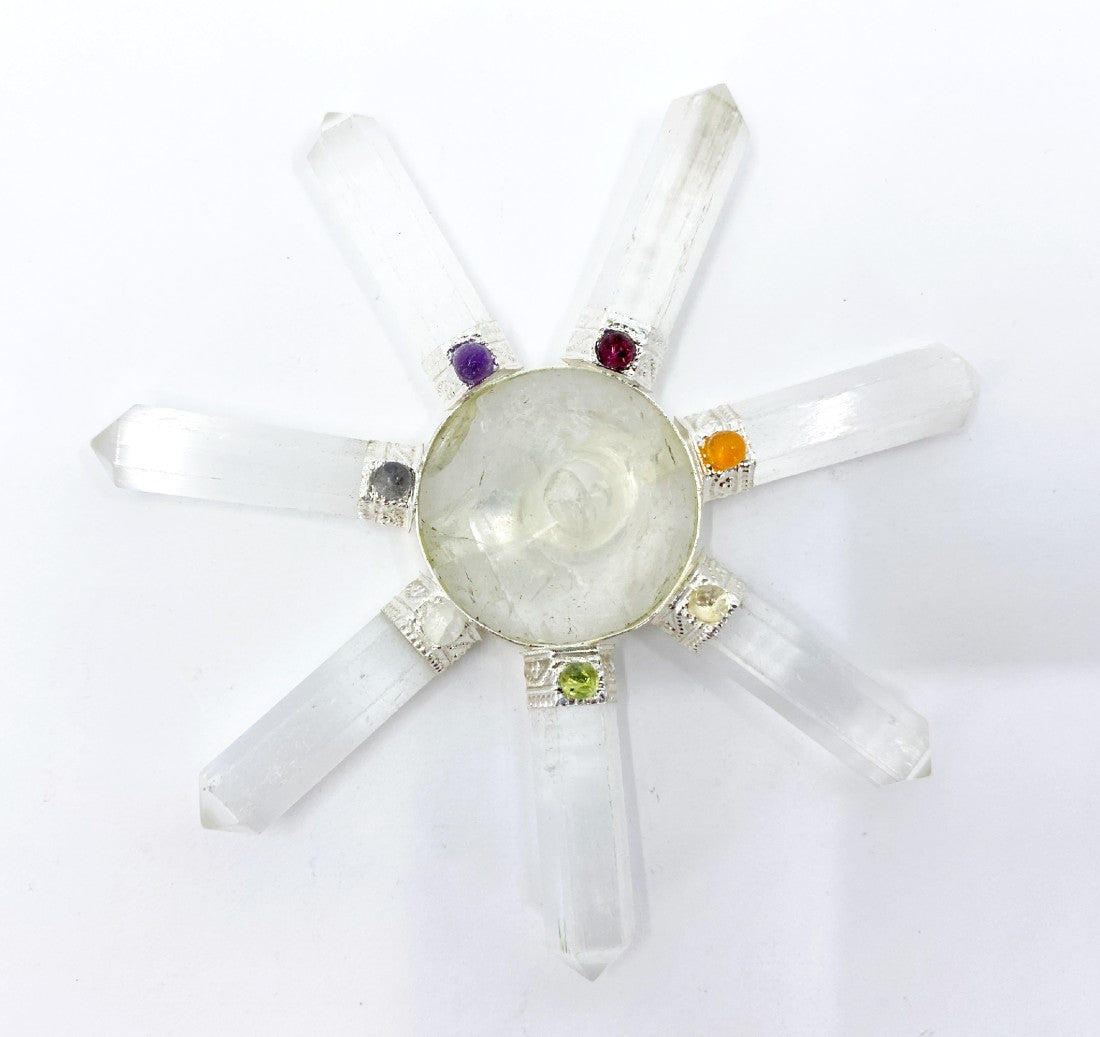Selenite 7 Point Energy Generator with Crystal Pyramid