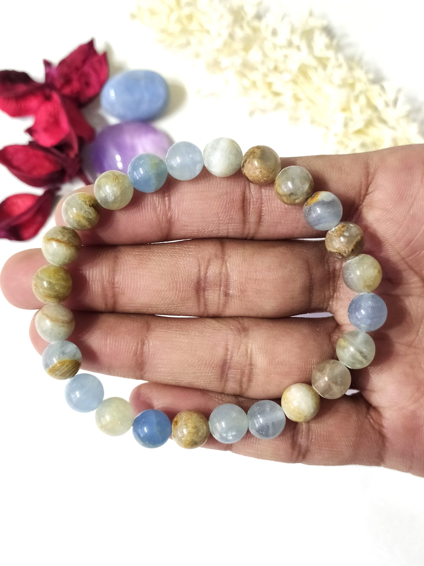 Blue Calcite Round Beads Bracelet | Gemstone Bracelet