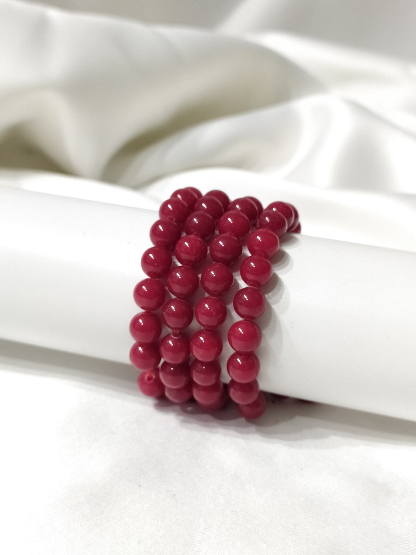 Red Coral Synthetic | Round Beads Bracelet | Gemstone Bracelet