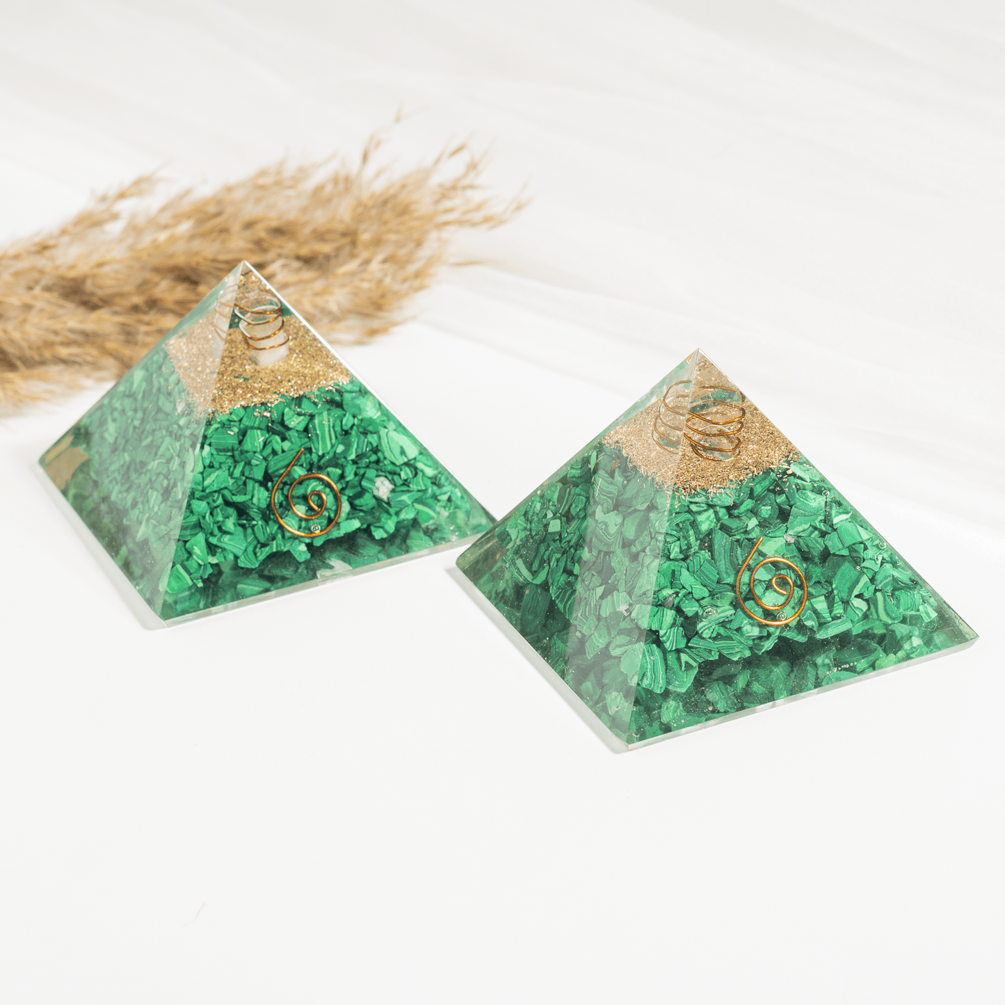 Malachite Orgone pyramid with Clear Quartz Crystal Pencil