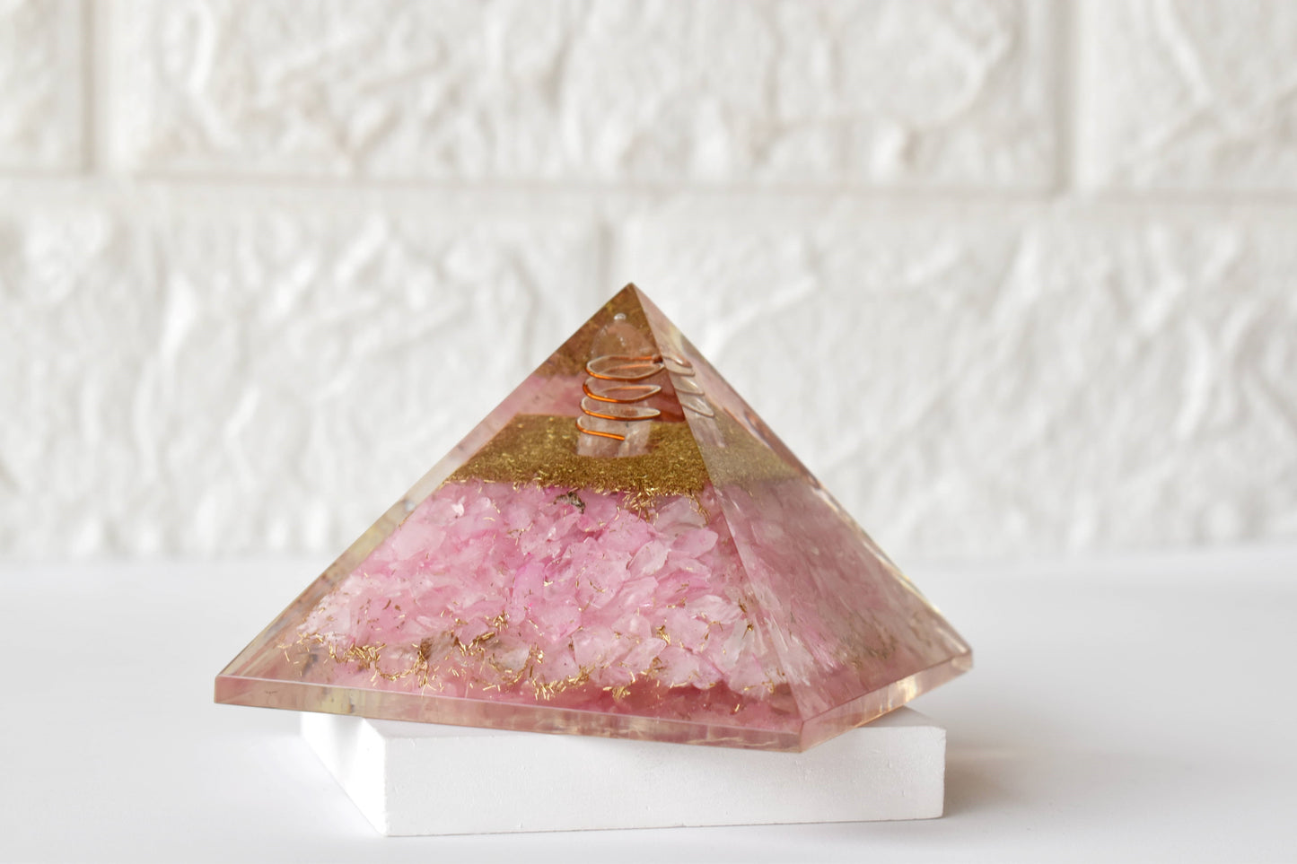 Rose Quartz Orgone pyramid, Clear Quartz Crystal Pencil