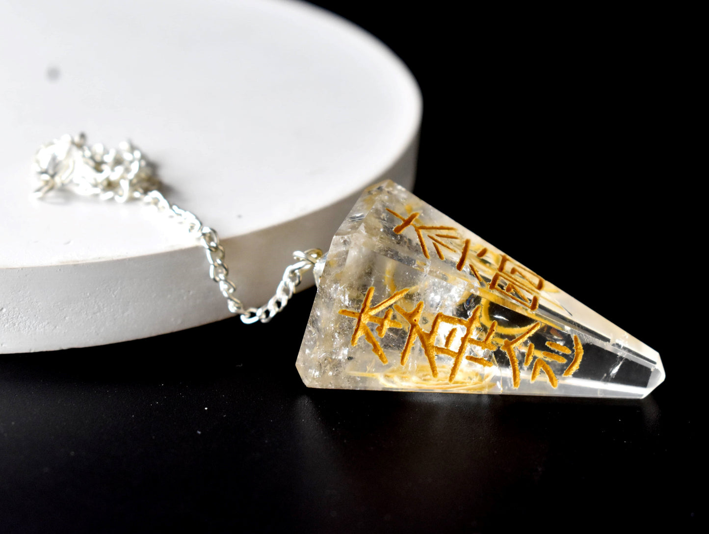 Crystal Quartz Reiki Pendulum, Faceted Hexagon Crystal Pendulum