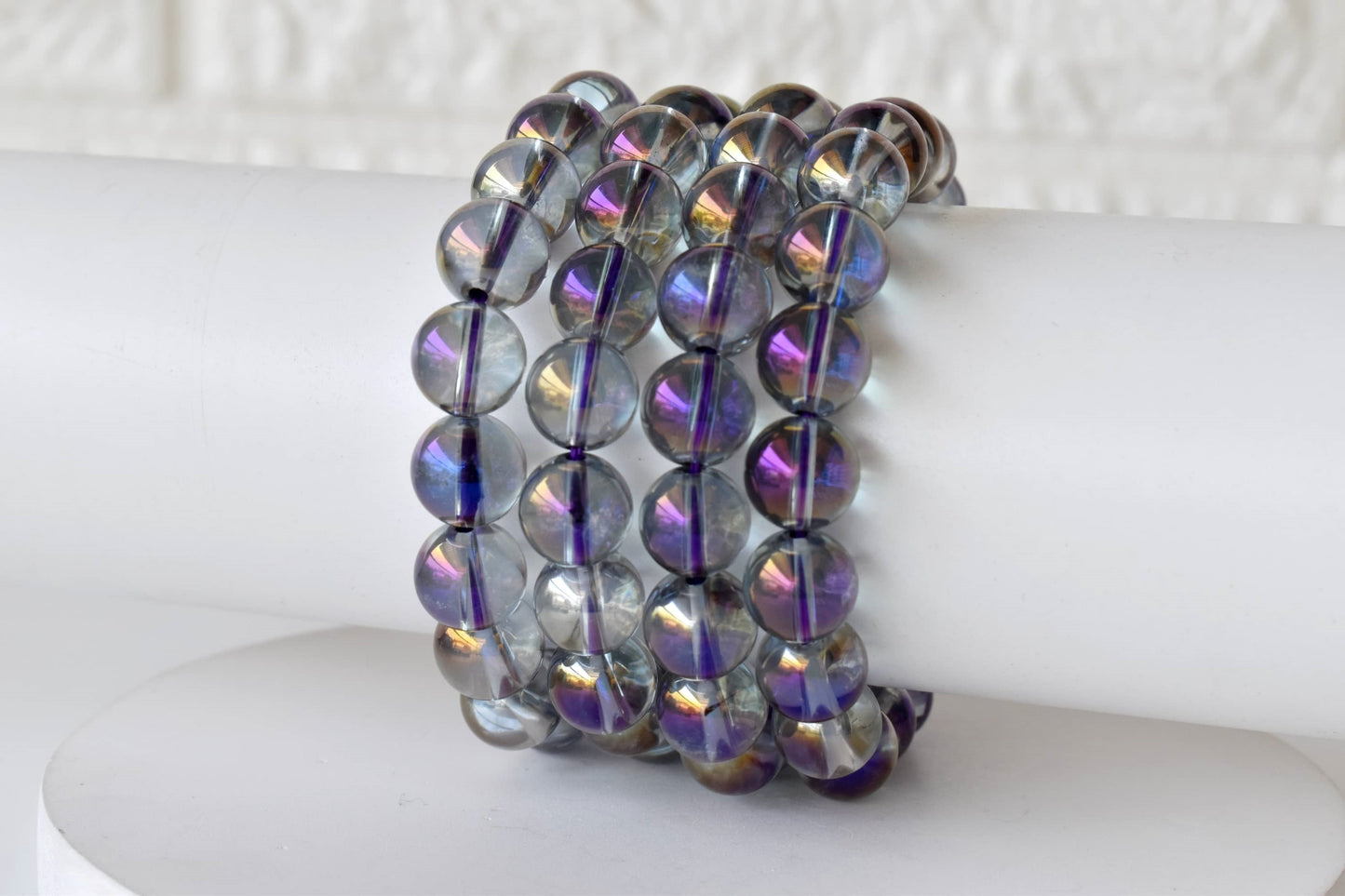 Aura Quartz Amethyst Bracelet, Round Beaded Bracelet