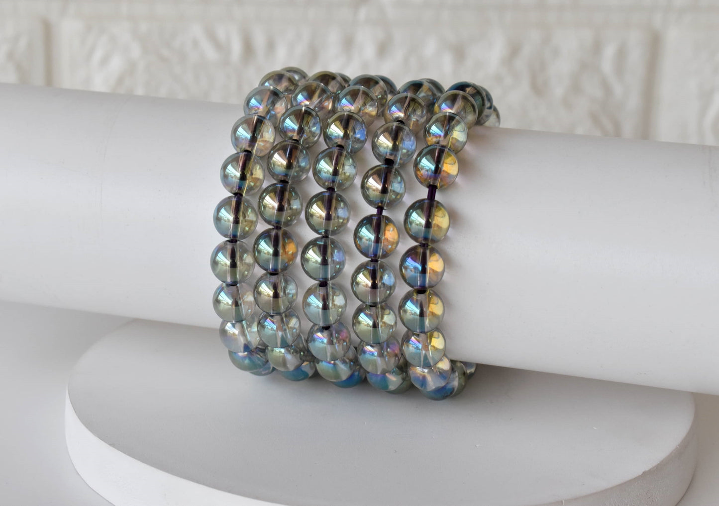 Aura Quartz Labradorite Bracelet, Round Beaded Bracelet.