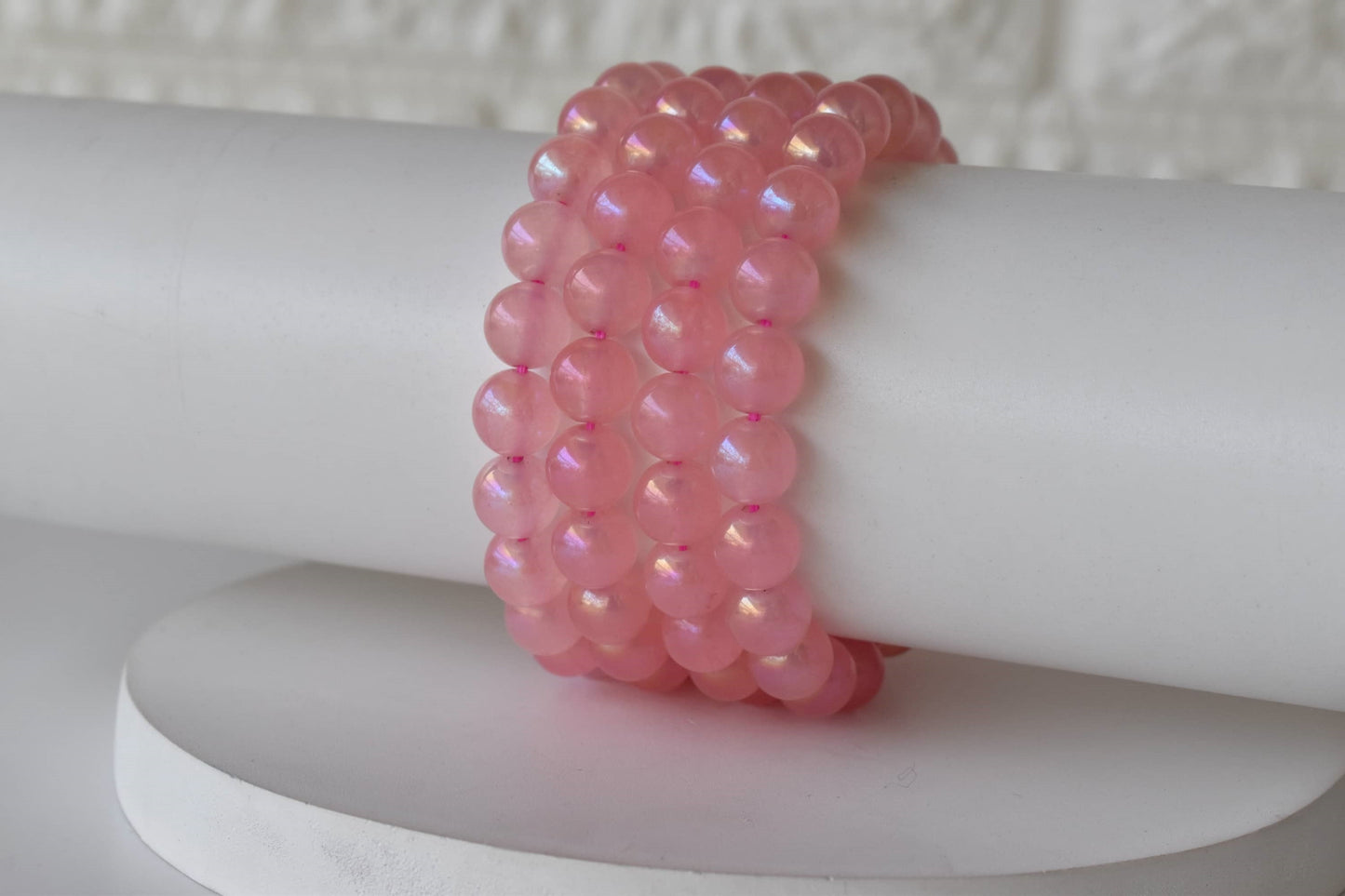 Aura Quartz Rose Quartz Bracelet Round Beaded Bracelet