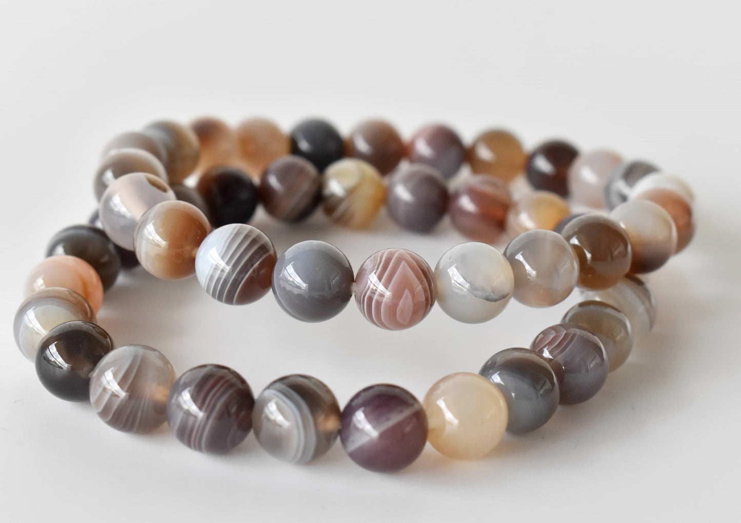 Botswana Agate Bracelet, Round Beaded Bracelet.