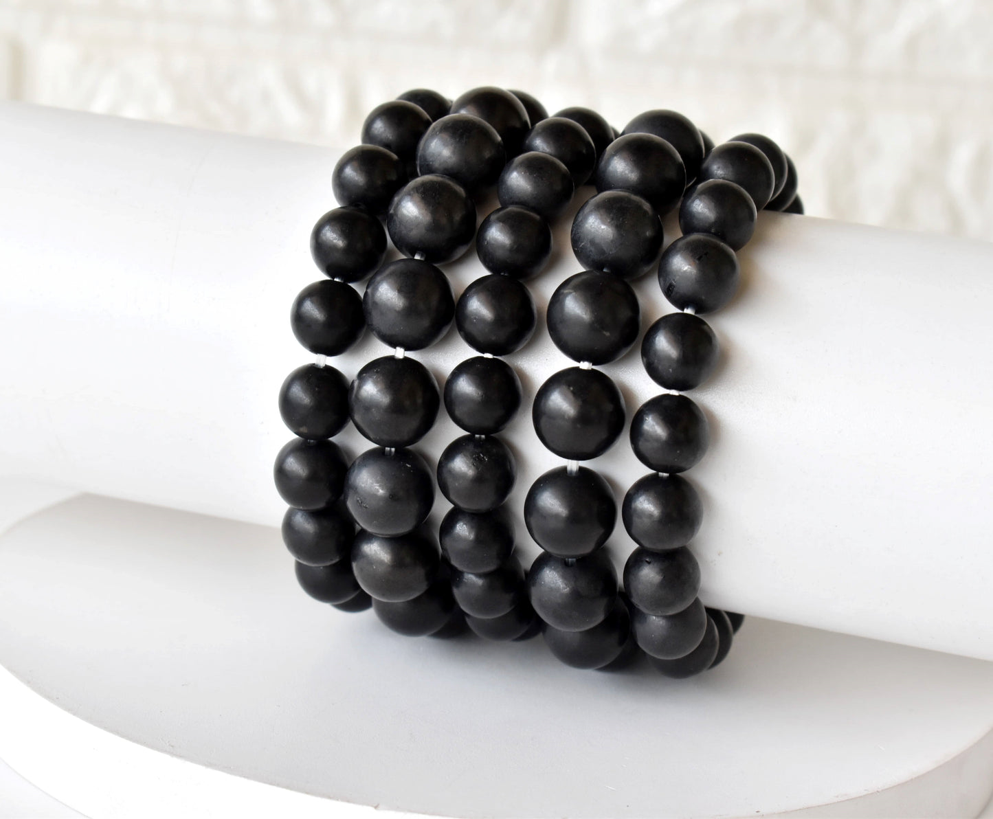 Black Shungite Bracelet, Round Beaded Crystal Bracelet