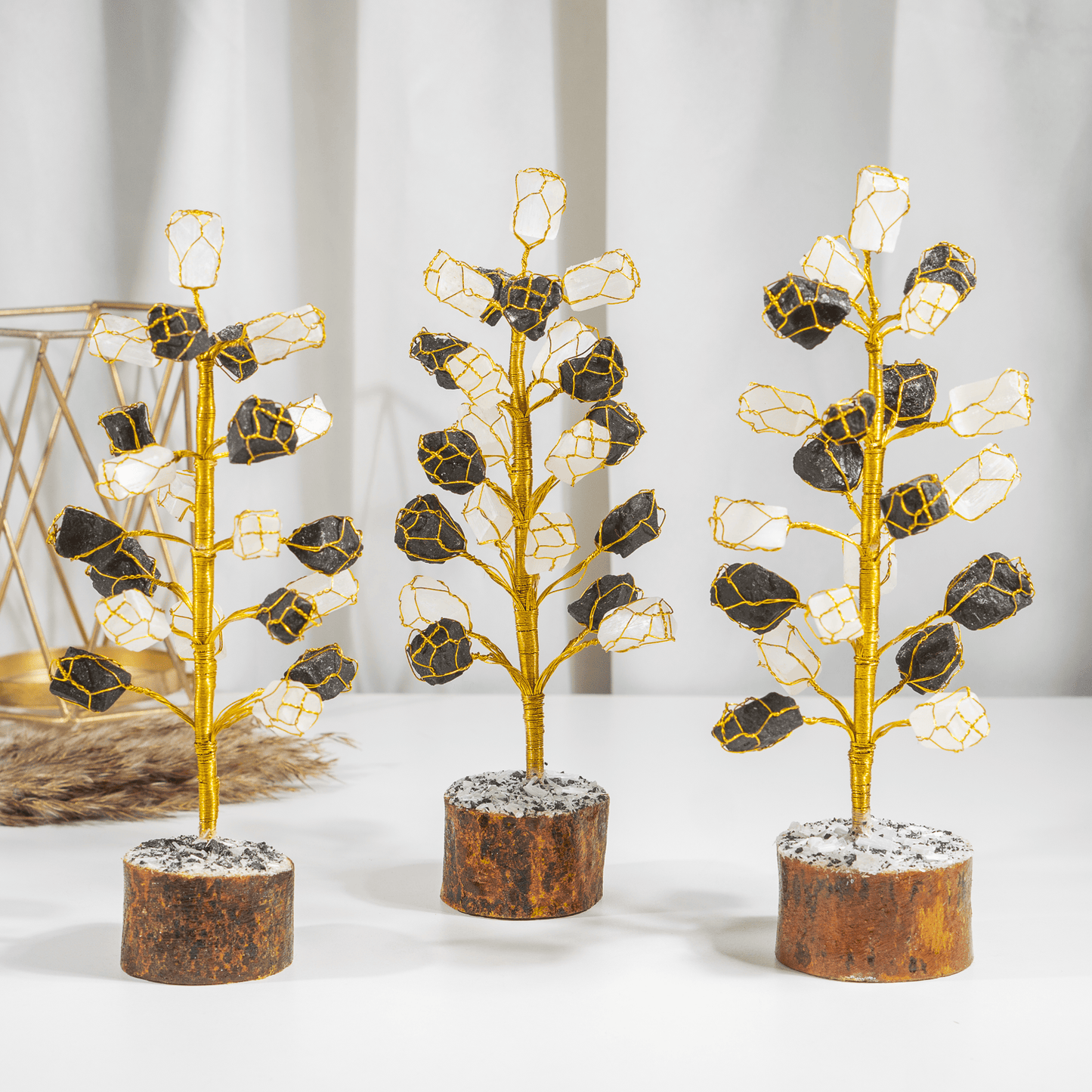 Gemstone Tree | Selenite & Black Tourmaline | Feng Shui Decor | Crystal Healing Tree | Protection & Positive Energy | Home & Office Decor