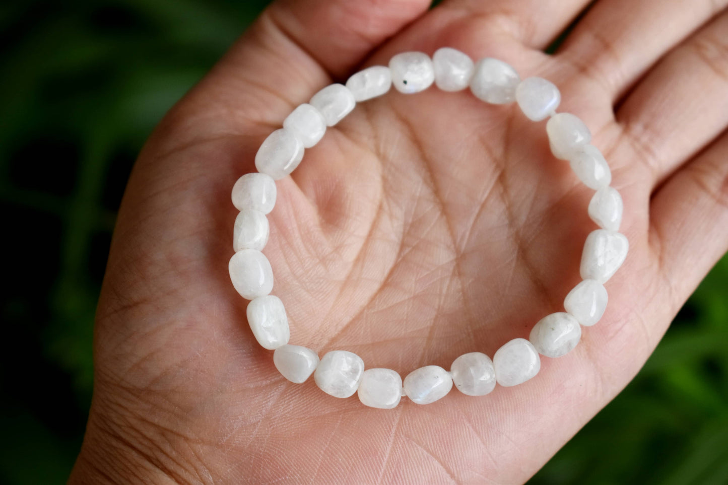 Natural White Rainbow Moonstone Nugget Bracelet.