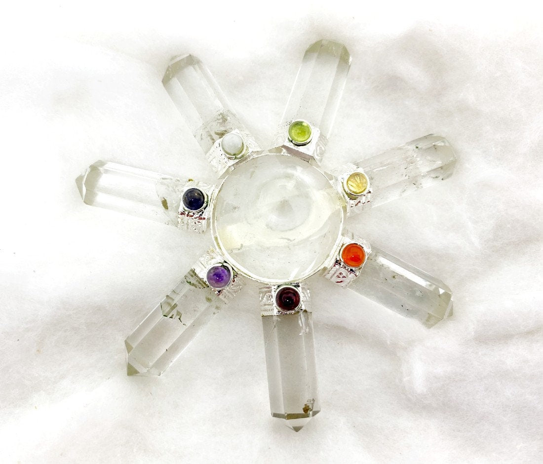 Crystal Quartz 7 Point Energy Generator with Crystal Pyramid