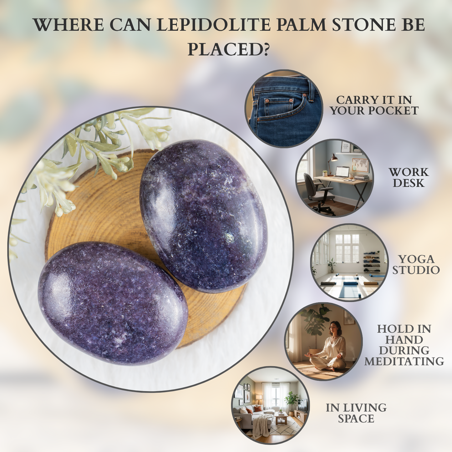 1kg Lepidolite Palm Stones (6-8Pcs)