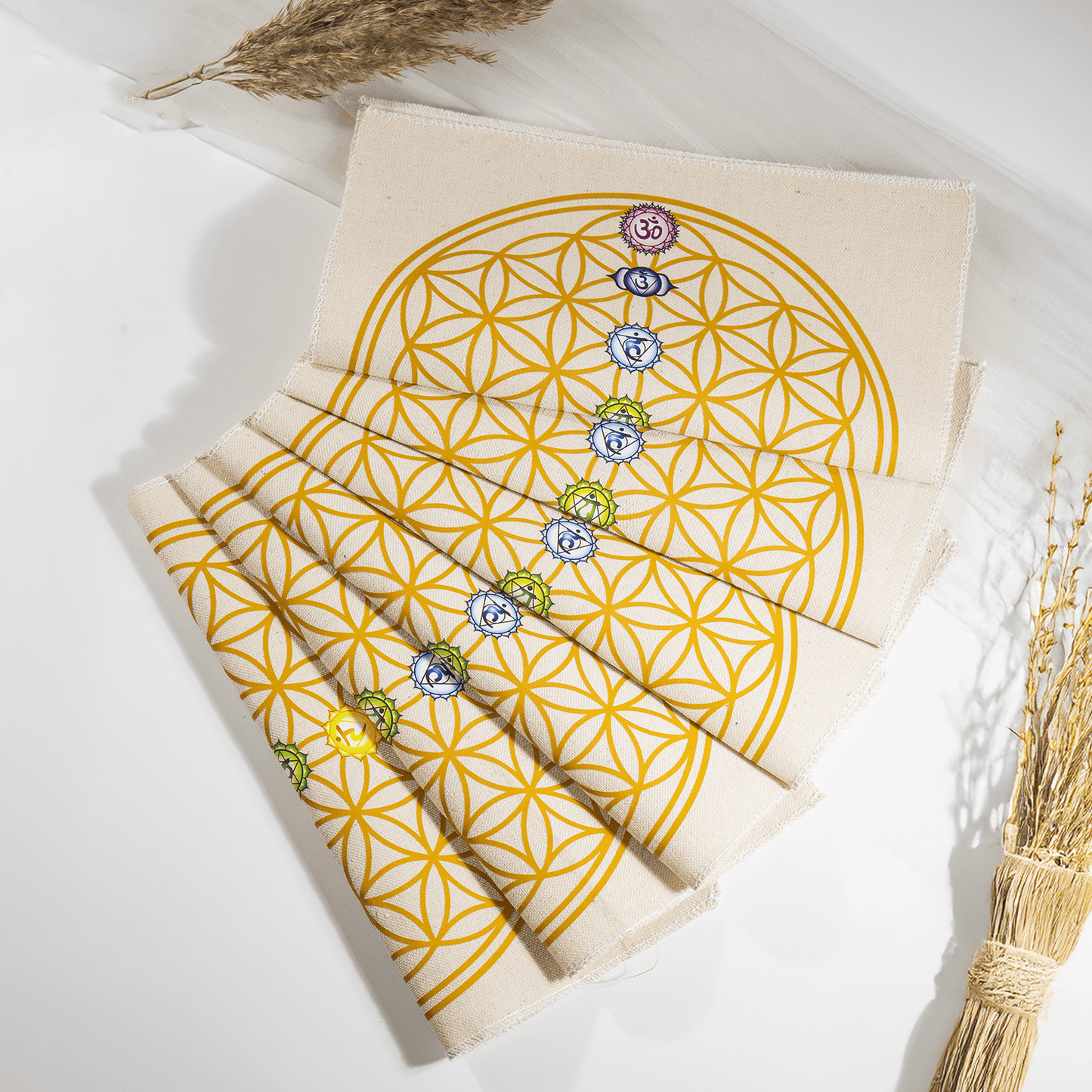 Crystal Grid Cloth | Sacred Geometry Crystal Mat | Reiki Healing Grid | Meditation & Energy Work Mat | Spiritual Altar Decor