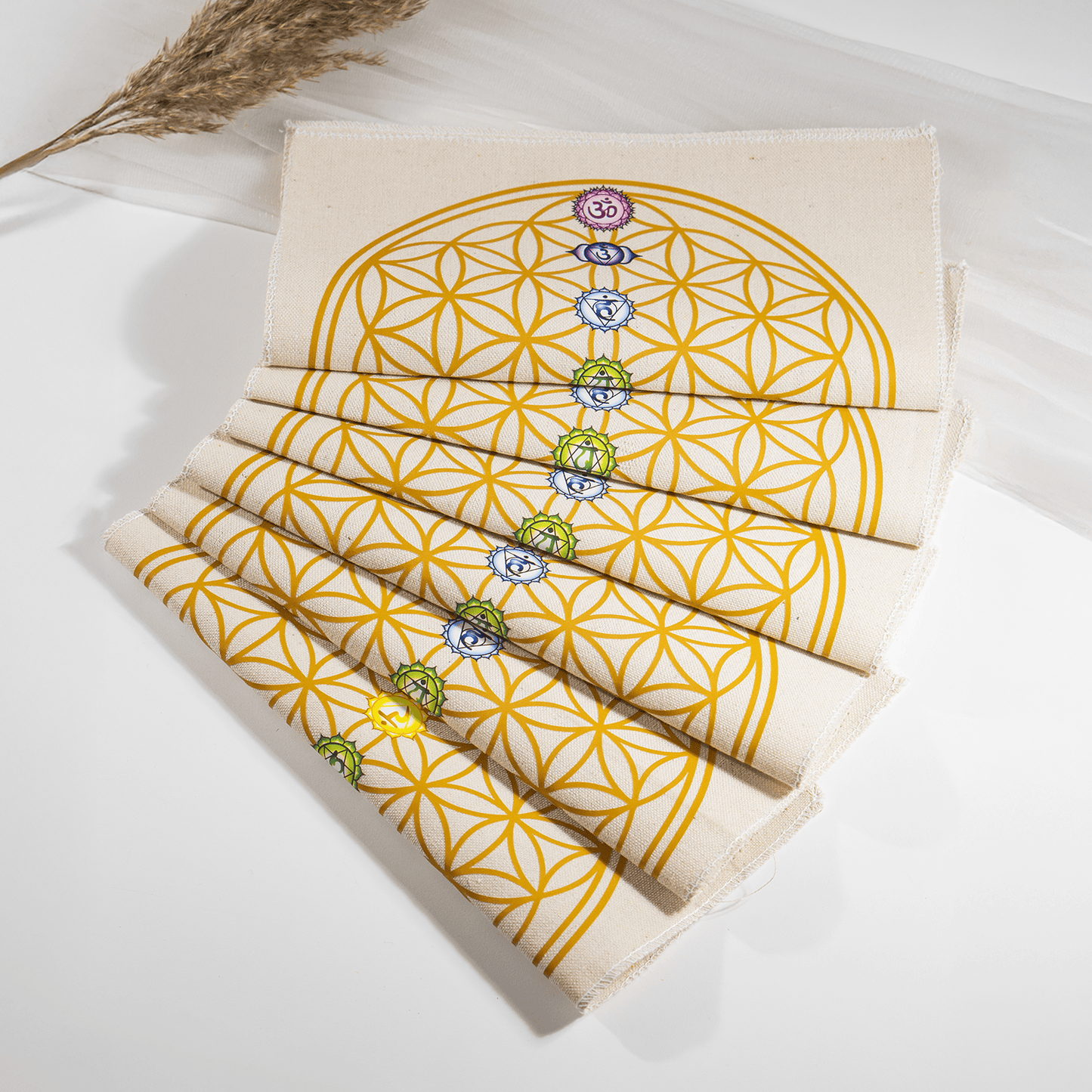 Crystal Grid Cloth | Sacred Geometry Crystal Mat | Reiki Healing Grid | Meditation & Energy Work Mat | Spiritual Altar Decor