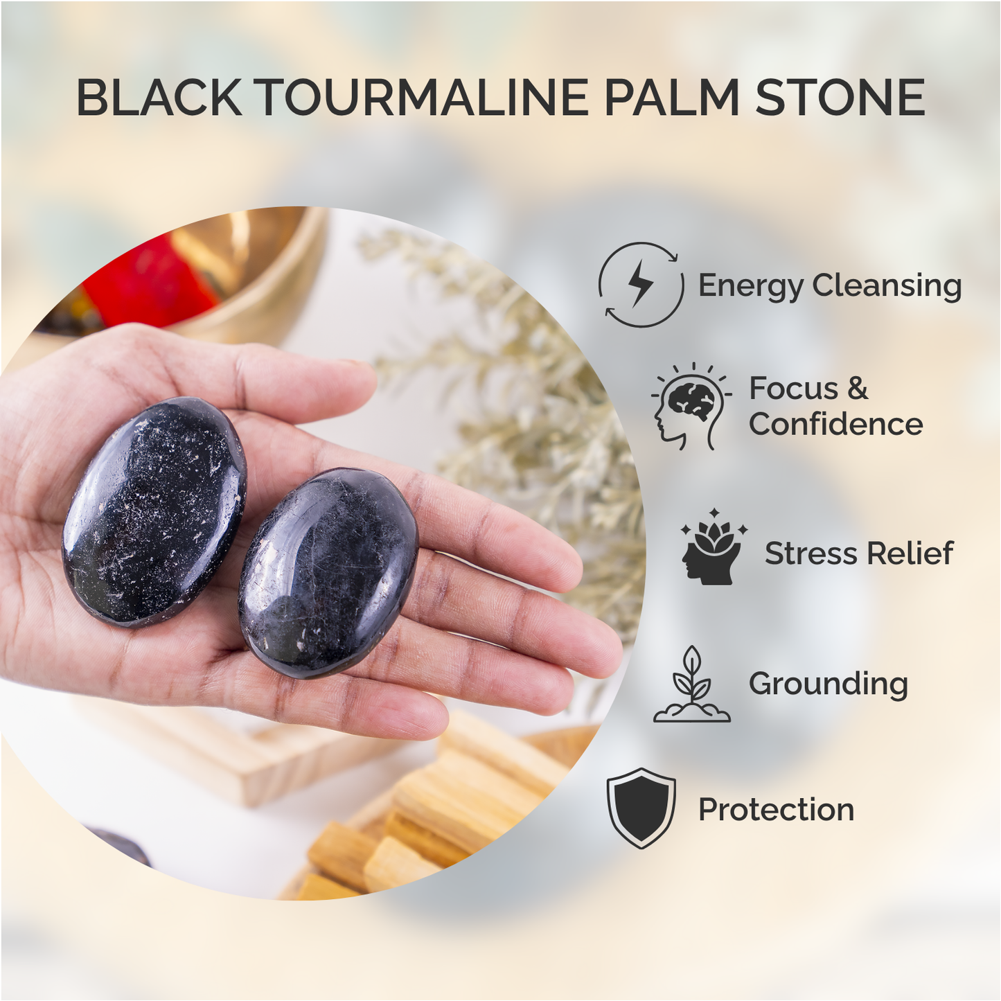 1kg Black Tourmaline Palm Stones (6-8Pcs)