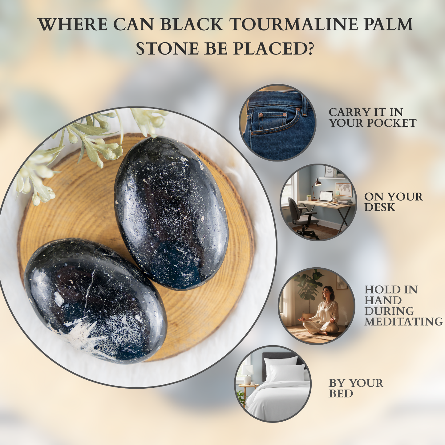 1kg Black Tourmaline Palm Stones (6-8Pcs)