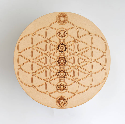 6" Wooden Tree of Life with 7 Chakras Grid Plate