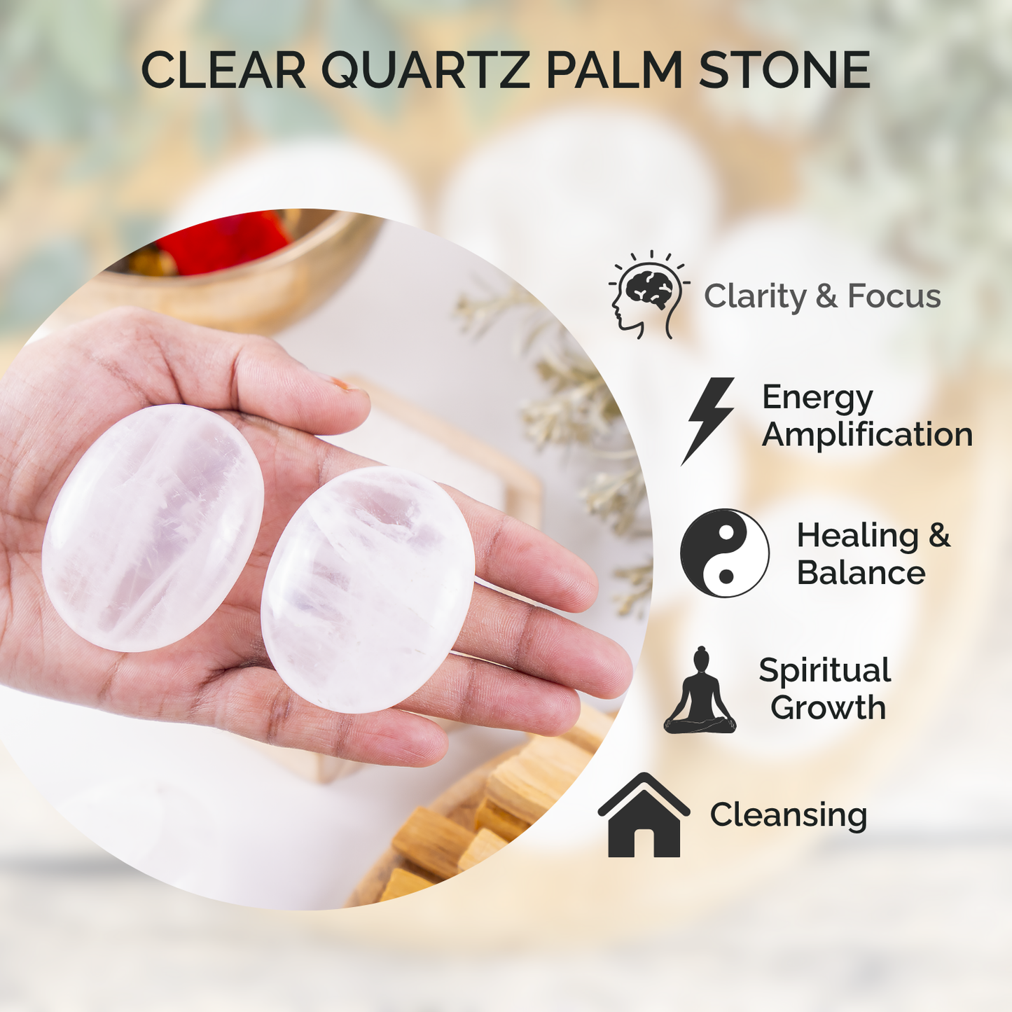 1kg Clear Quartz Palm Stones (6-8Pcs)