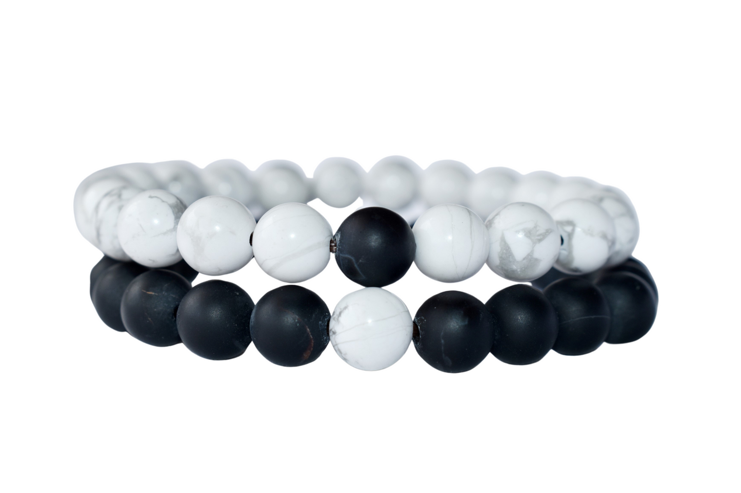 Black Onyx Matt Howlite Couple Bracelets, Crystals Valentine Gift