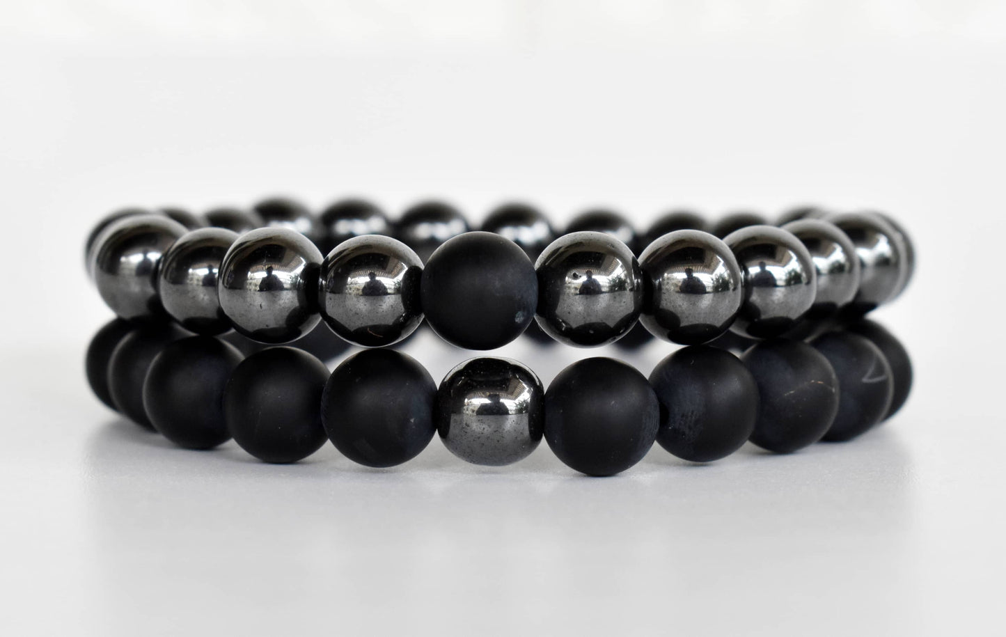Black Onyx Matt Hematite Couple Bracelets, Crystals Valentine Gift