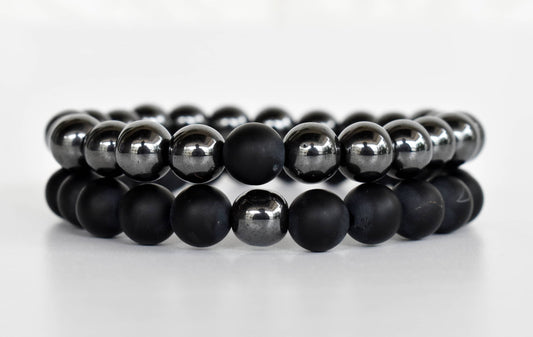Black Onyx Matt Hematite Couple Bracelets, Crystals Valentine Gift