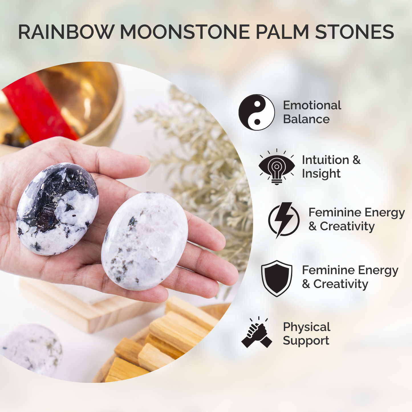 1kg Rainbow Moonstone Palm Stones (6-8Pcs)