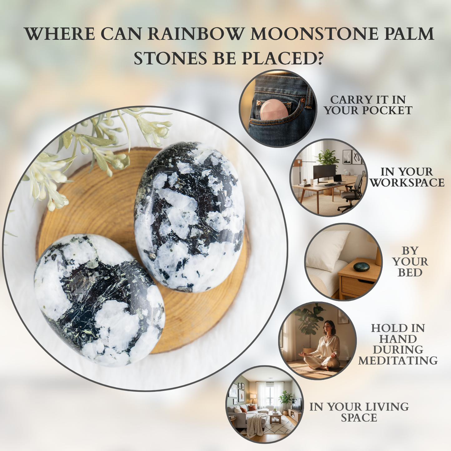 1kg Rainbow Moonstone Palm Stones (6-8Pcs)
