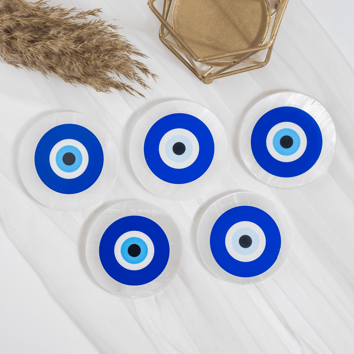 3-Inch Selenite Evil Eye Plate | Crystal Charging & Cleansing Plate | Spiritual Décor