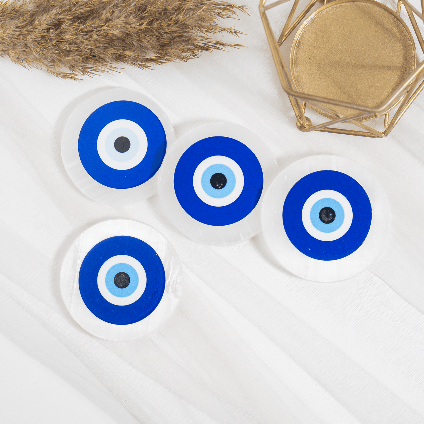 3-Inch Selenite Evil Eye Plate | Crystal Charging & Cleansing Plate | Spiritual Décor