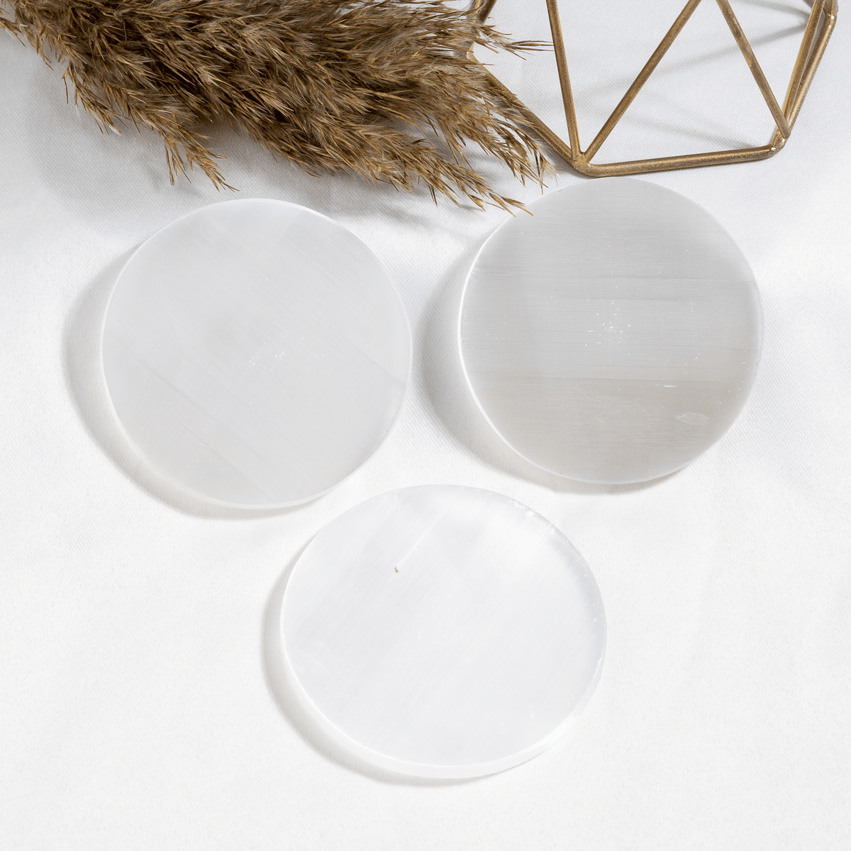 3 inches Round Selenite Plate, White Round Plain Selenite Charging Plate