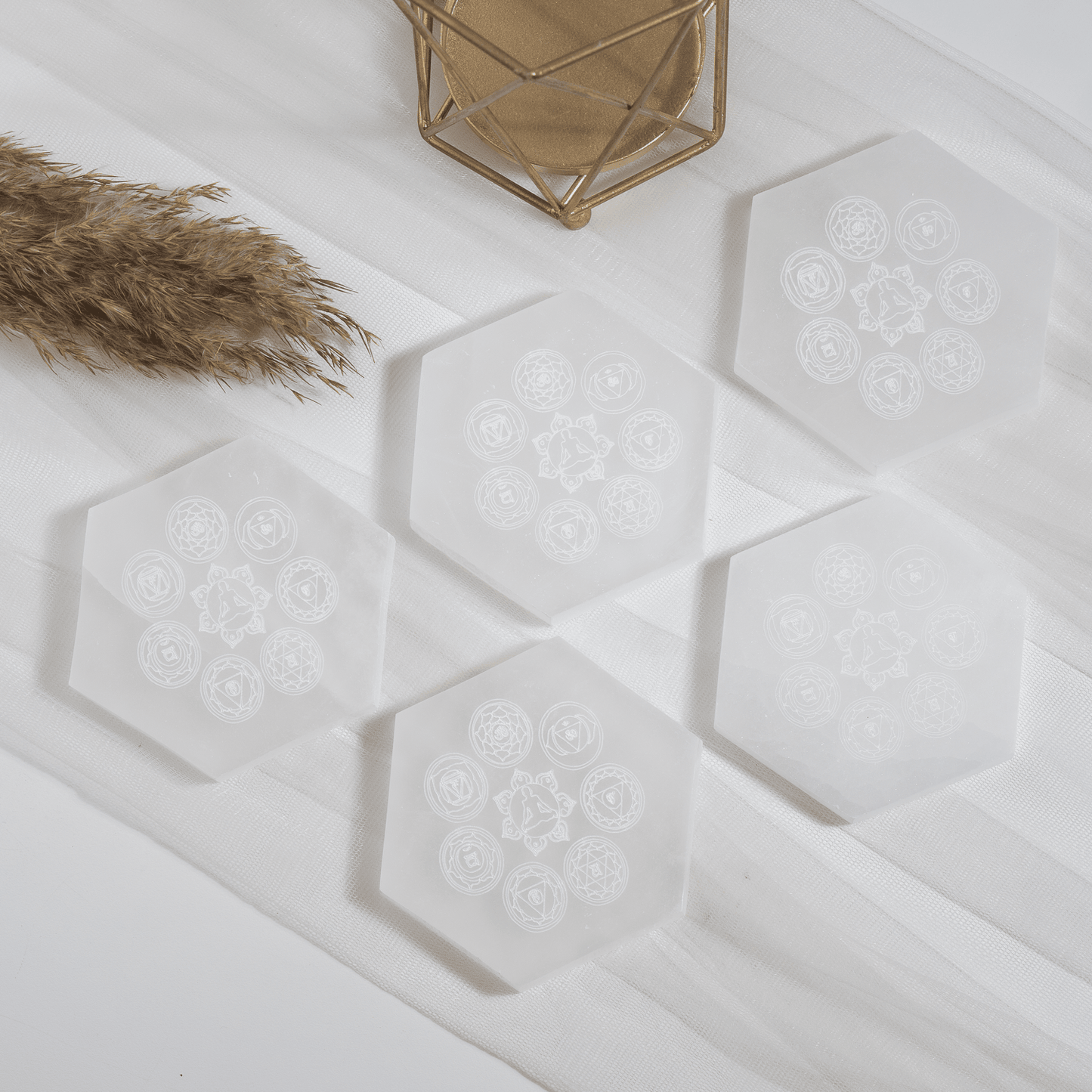 4" Selenite 7-Chakra Crystal Energy Charging Plate