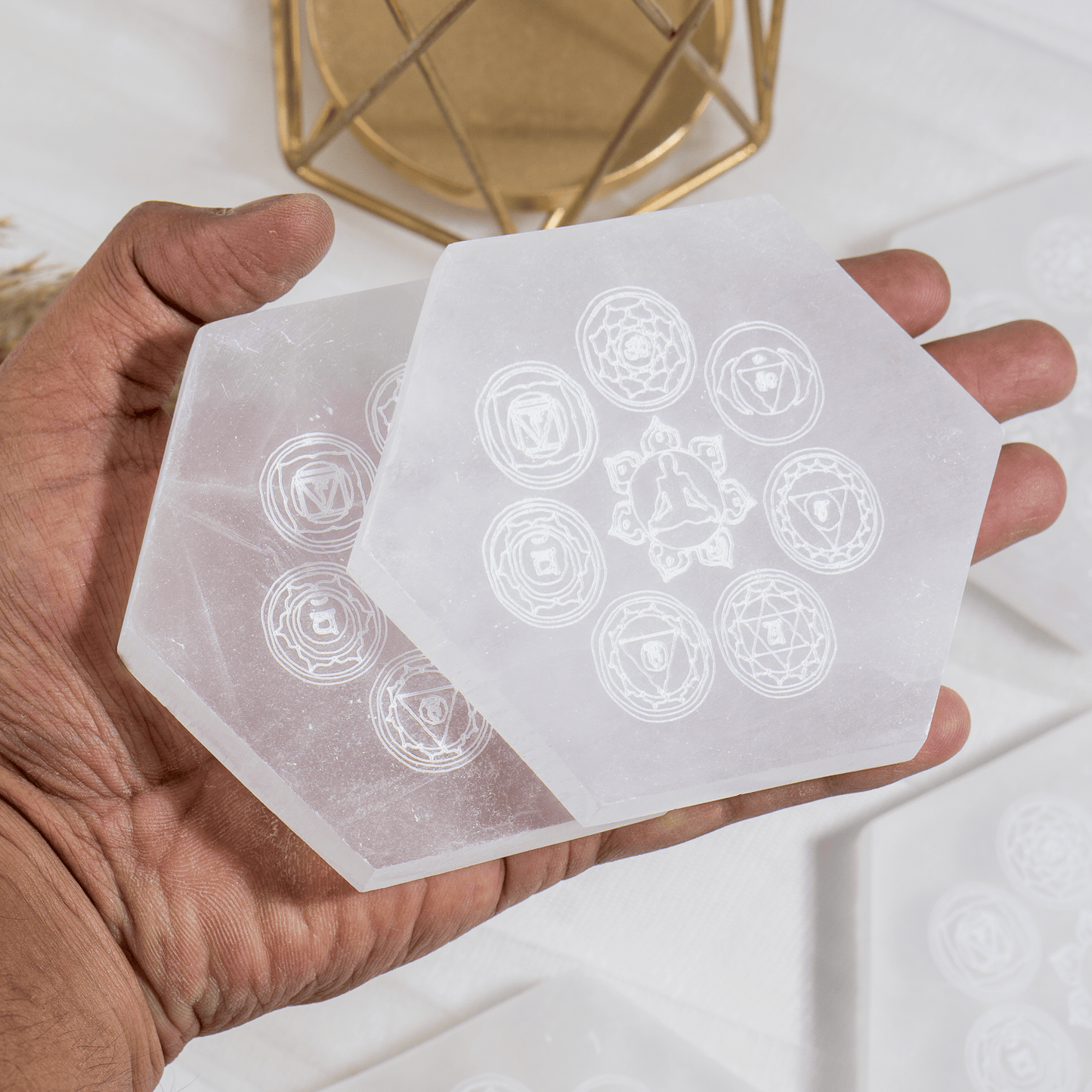 4" Selenite 7-Chakra Crystal Energy Charging Plate