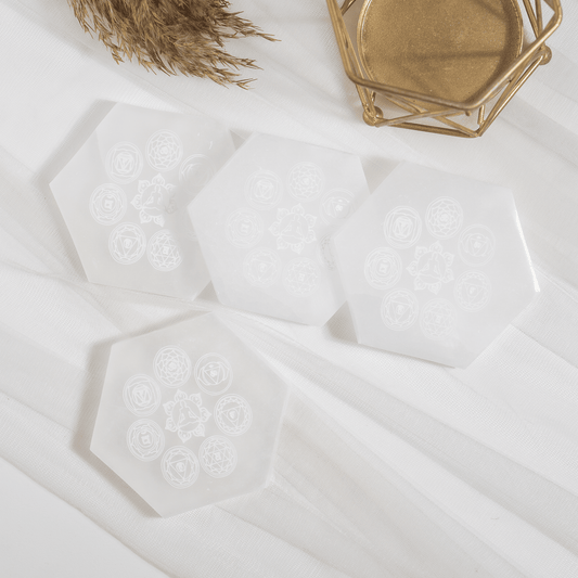 4" Selenite 7-Chakra Crystal Energy Charging Plate