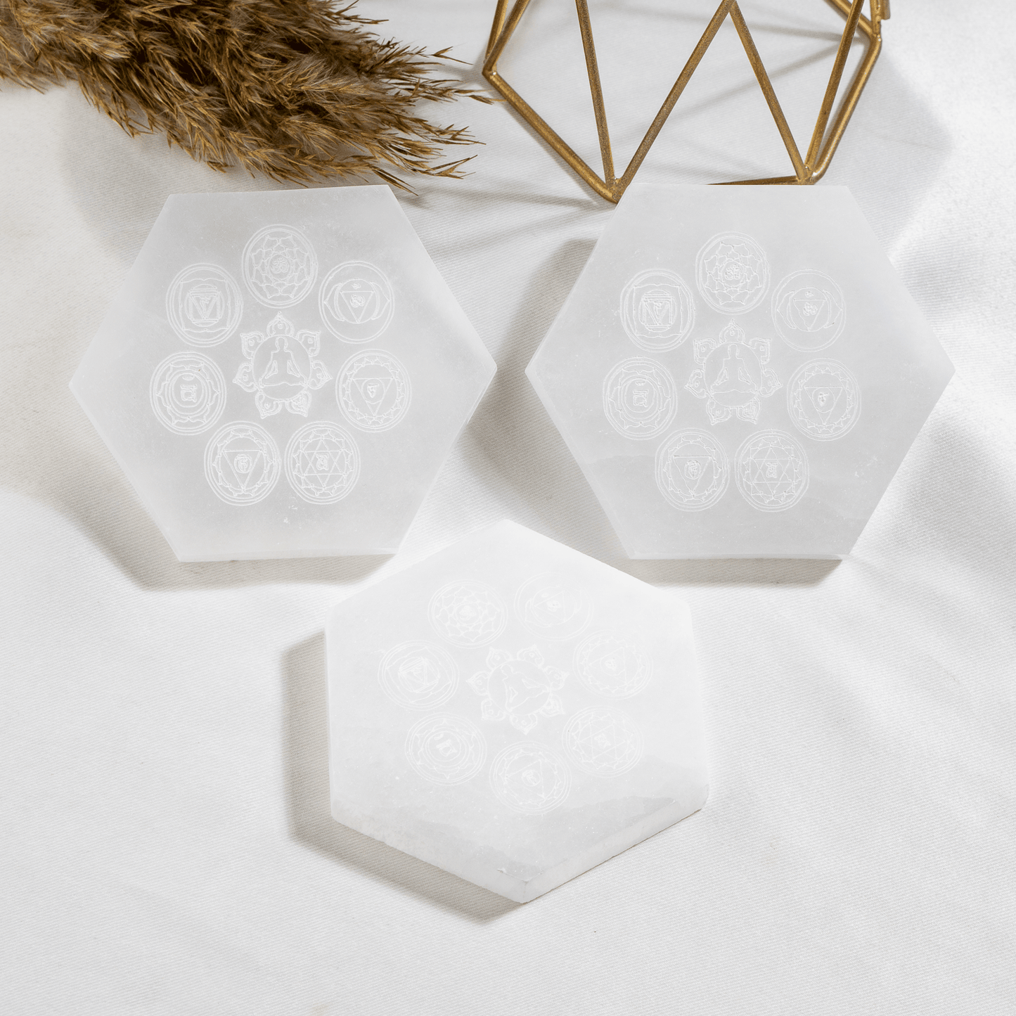 4" Selenite 7-Chakra Crystal Energy Charging Plate