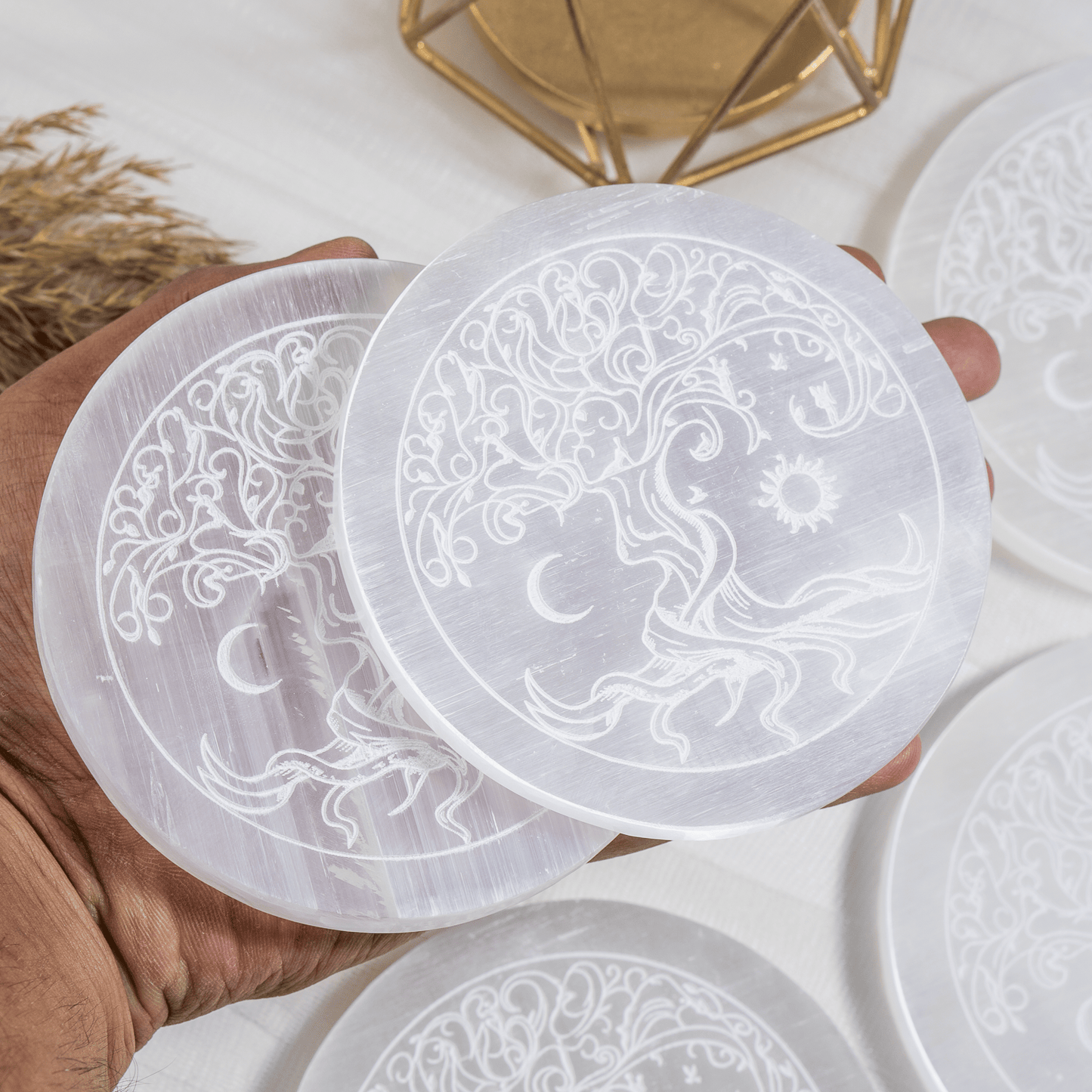 4-Inch Selenite Charging Plate | Crystal Cleansing Dish | Spiritual Altar Décor
